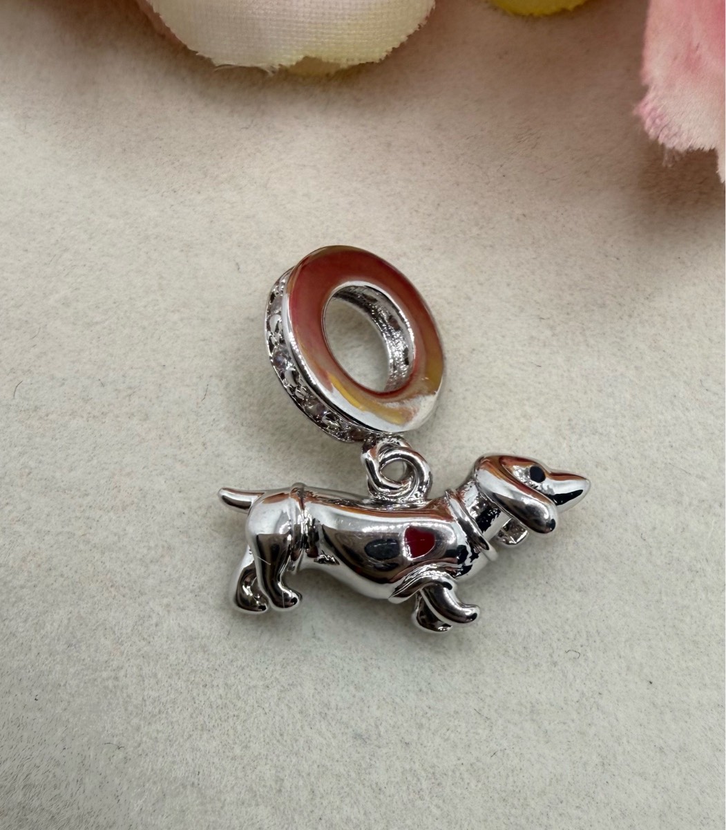 925 stamped sliver dachshund red heart charm