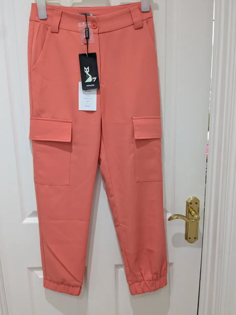 Minueto..Coral Pink Alessandra  Cargo High Waist Trousers .Size S/8uk..NWT..RRP.£39.99
