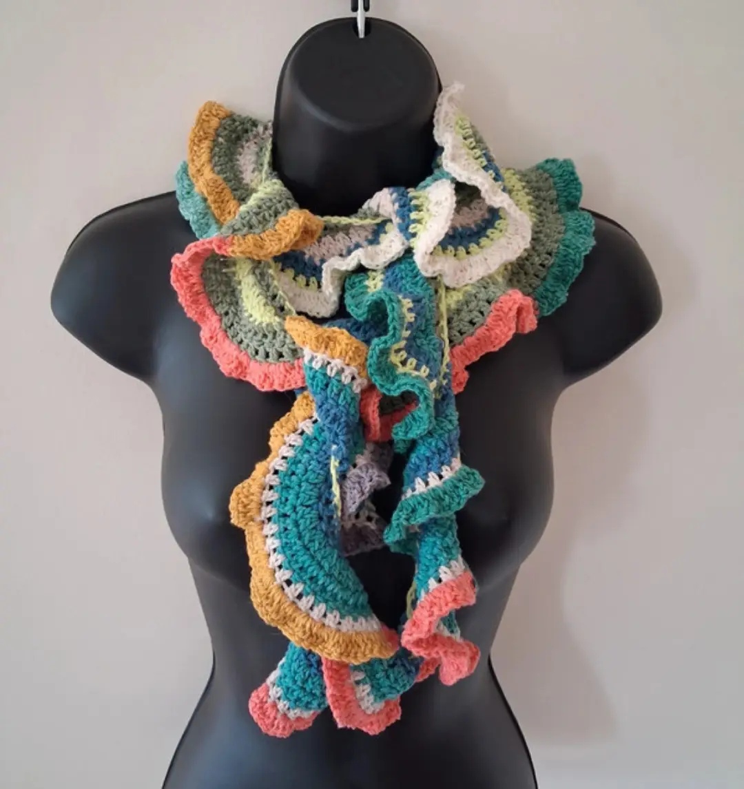 Hand crocheted Twirly scarf