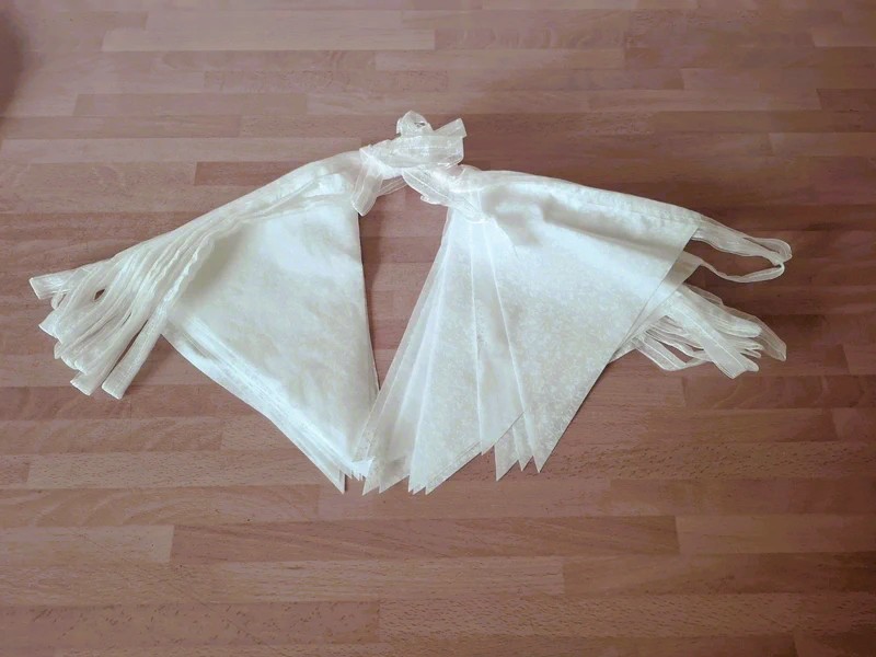 40ft Cream leaf fabric bunting on sheer organza ribbon