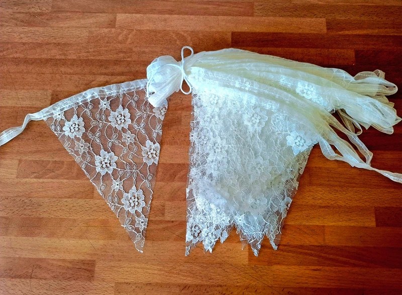 10 mtrs Cream Lace Bunting on sheer organza ribbon