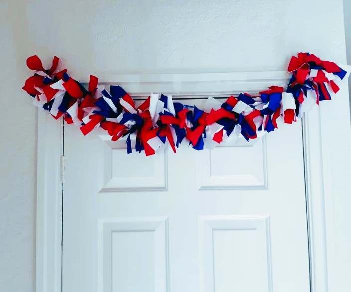 1mtr Red White Blue rag tied swag garland Handmade