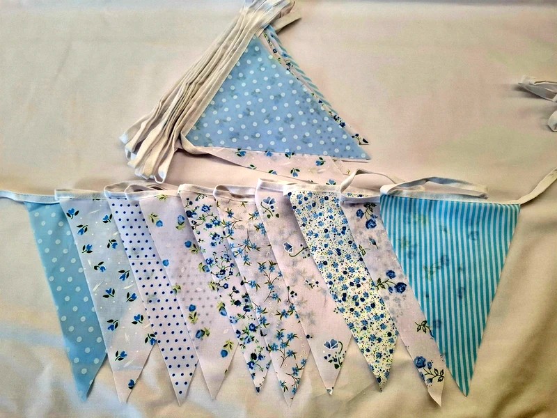 40ft Blue Floral Pastel Bunting Handmade Garland