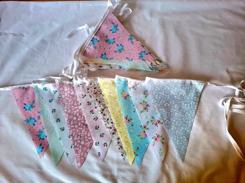40ft Summer Floral Pastel Bunting Handmade Garland