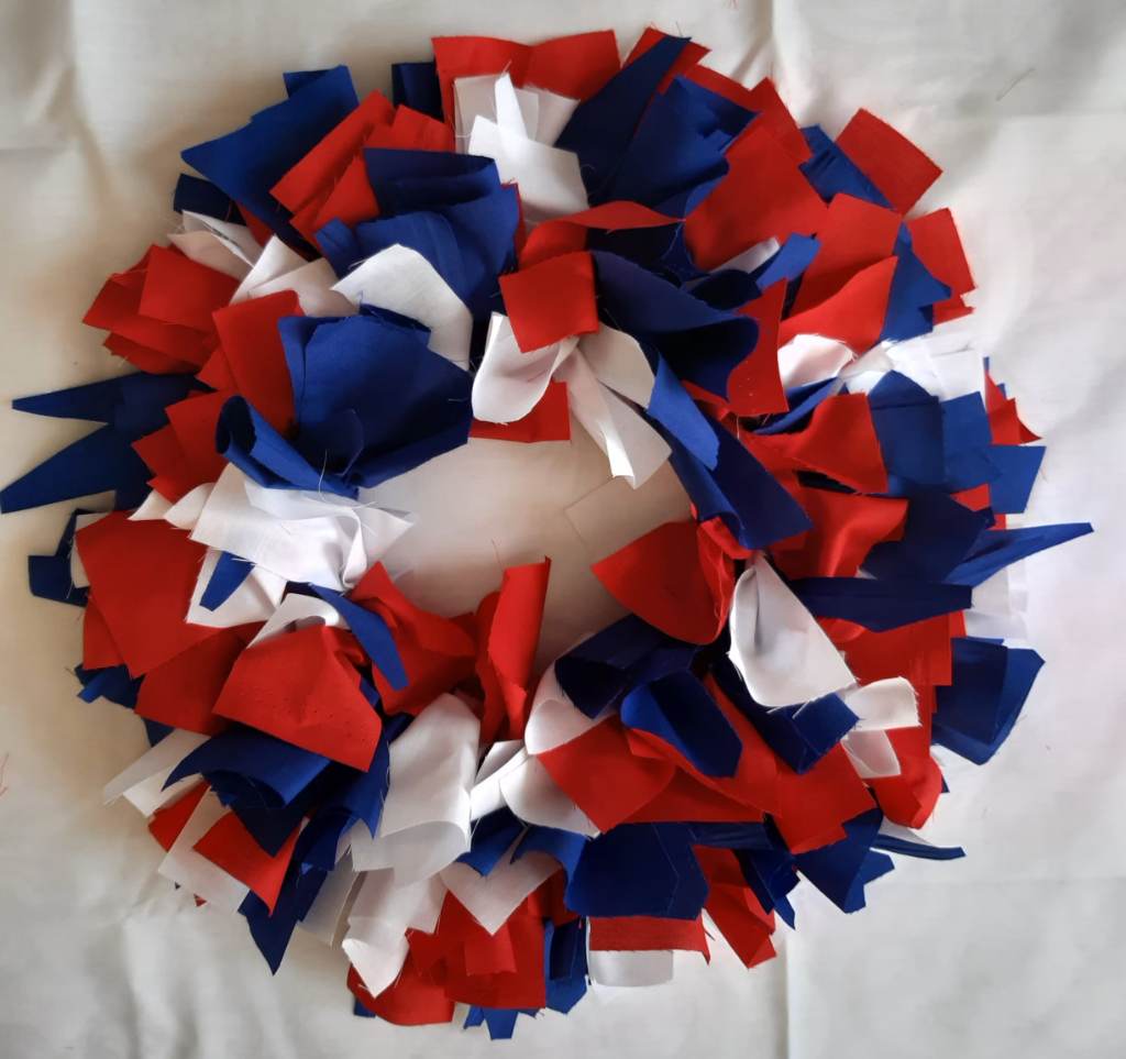 Red White Blue Patriotic Wreath, Handmade 12"