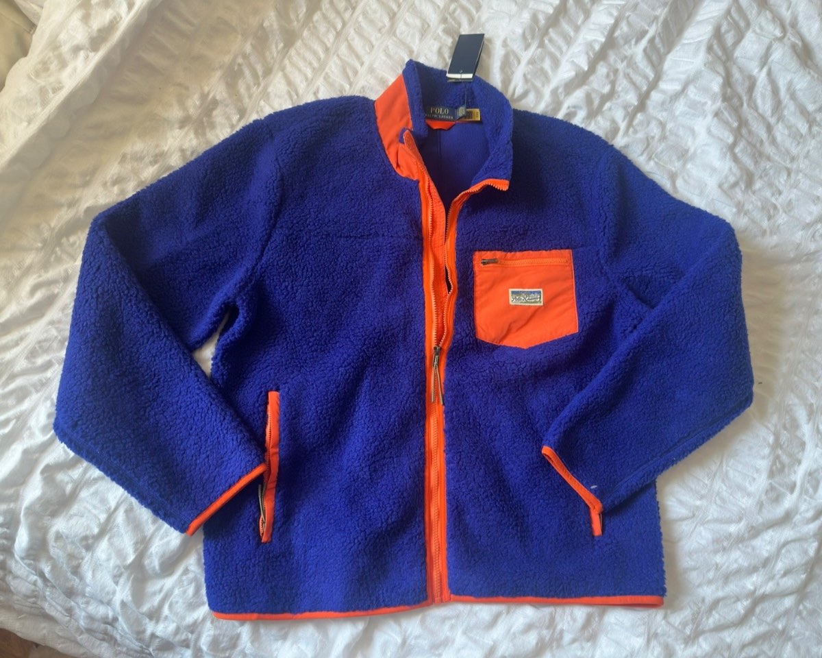 Polo Ralph Lauren Recycled Sherpa Fleece Jacket BNWT Blue Orange Size L