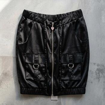 NWT Lipsy Black Satin Like Utility Mini Skirt - Size 14