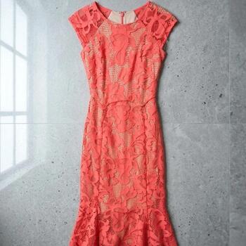 Next Coral Lace Fishtail Midi Dress Size 6 Wedding Guest Cocktail