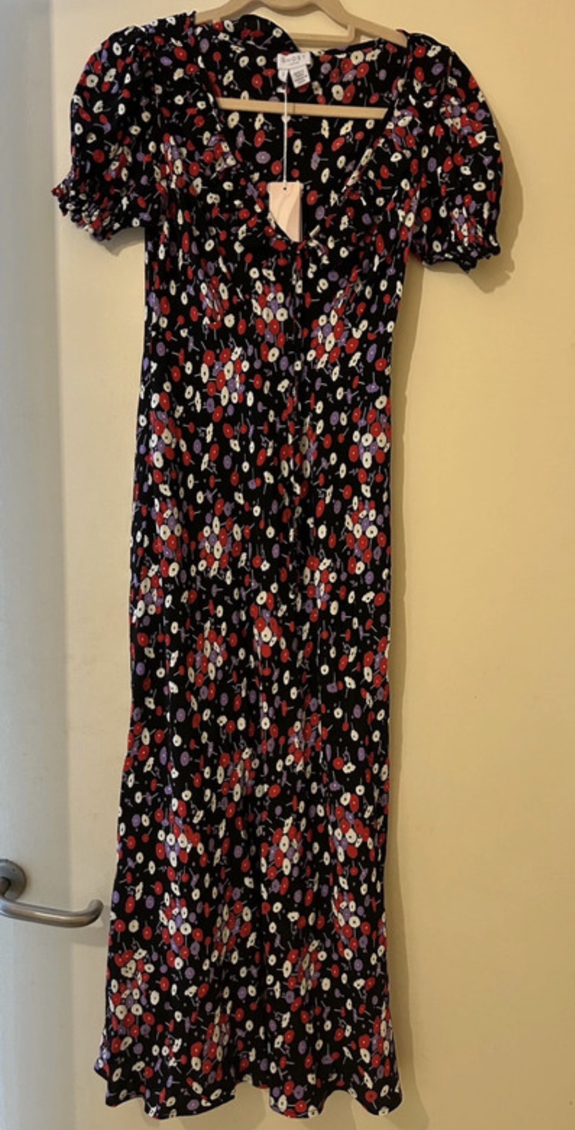 Ghost Black Midi Dress V Neck Short Sleeve Elegant Occasion