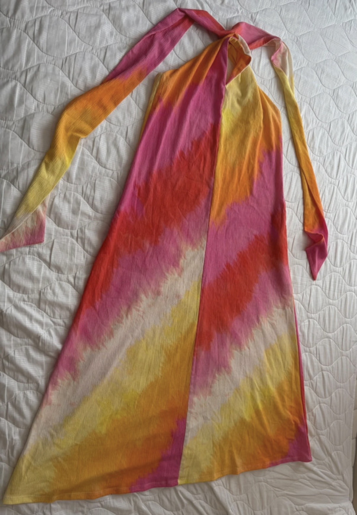 Warehouse Tie Dye Halter Neck Midi Dress Size 10 Keyhole Front Pockets Summer Holiday