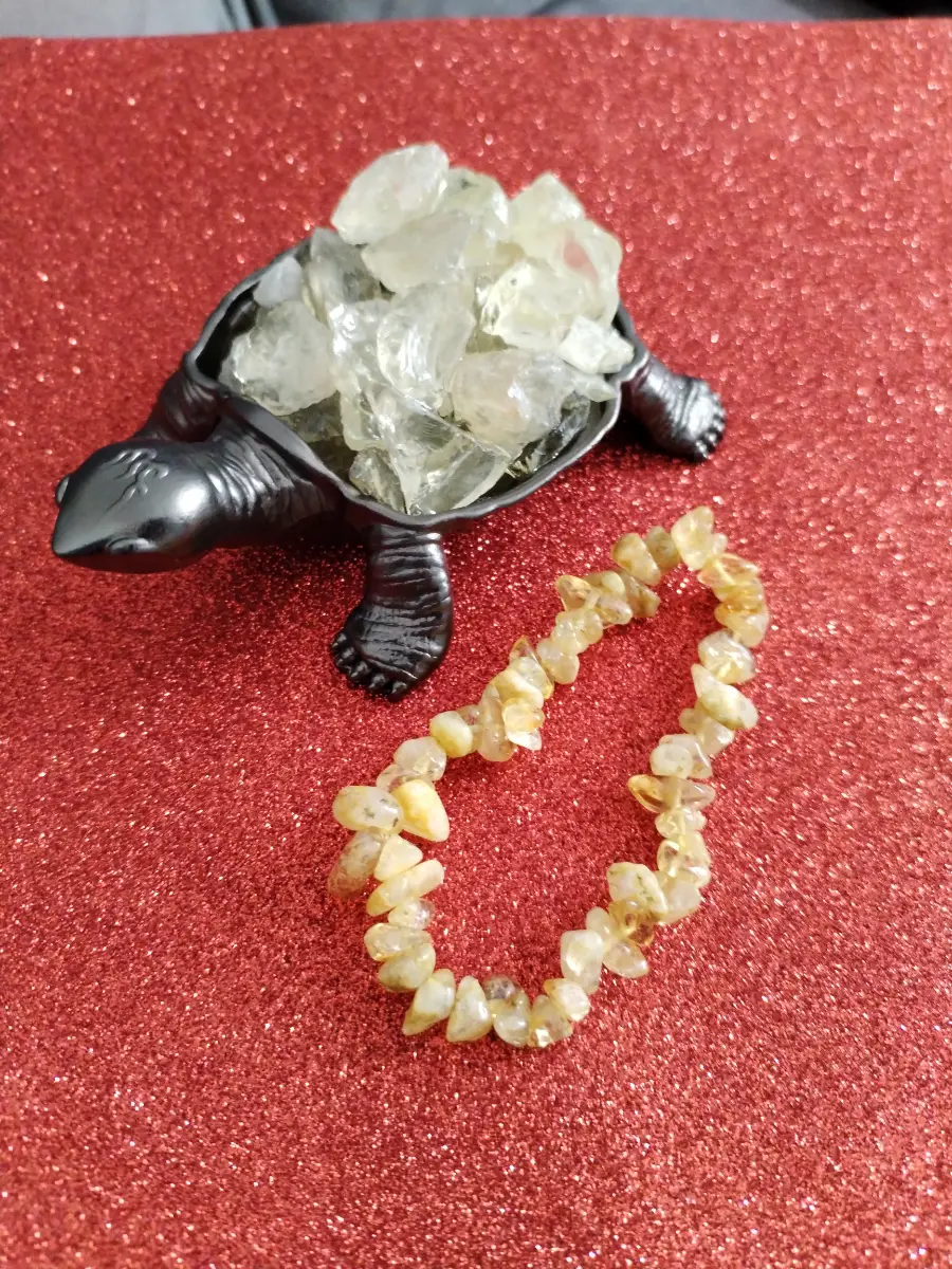 Genuine Citrine bracelet & turtle charm ornament set 💐