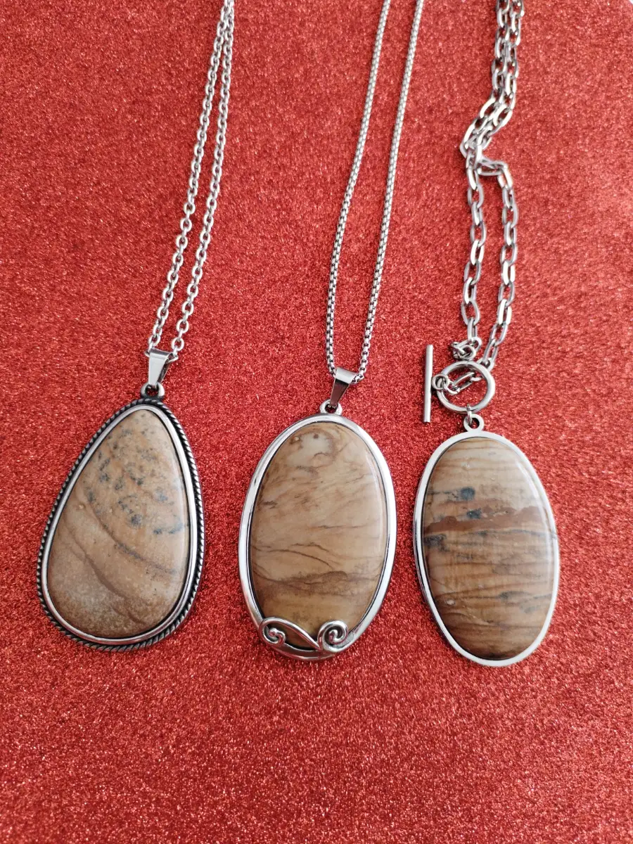 Set of 3 genuine unique picture jasper longline necklaces certificate of authentication available 💐