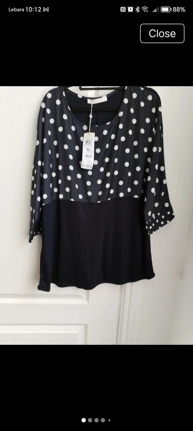Beautiful navy & white polka dot top 3/4 sleeves for a flattering look Gorgeous top by Betty & co ta