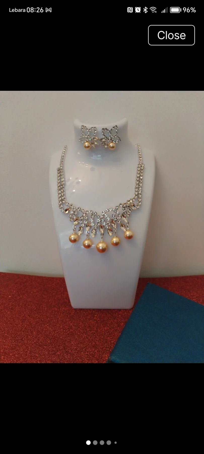 💥 SALE 💐gift boxed golden shell pearl & crystal necklace 20inch & earring set🌹
