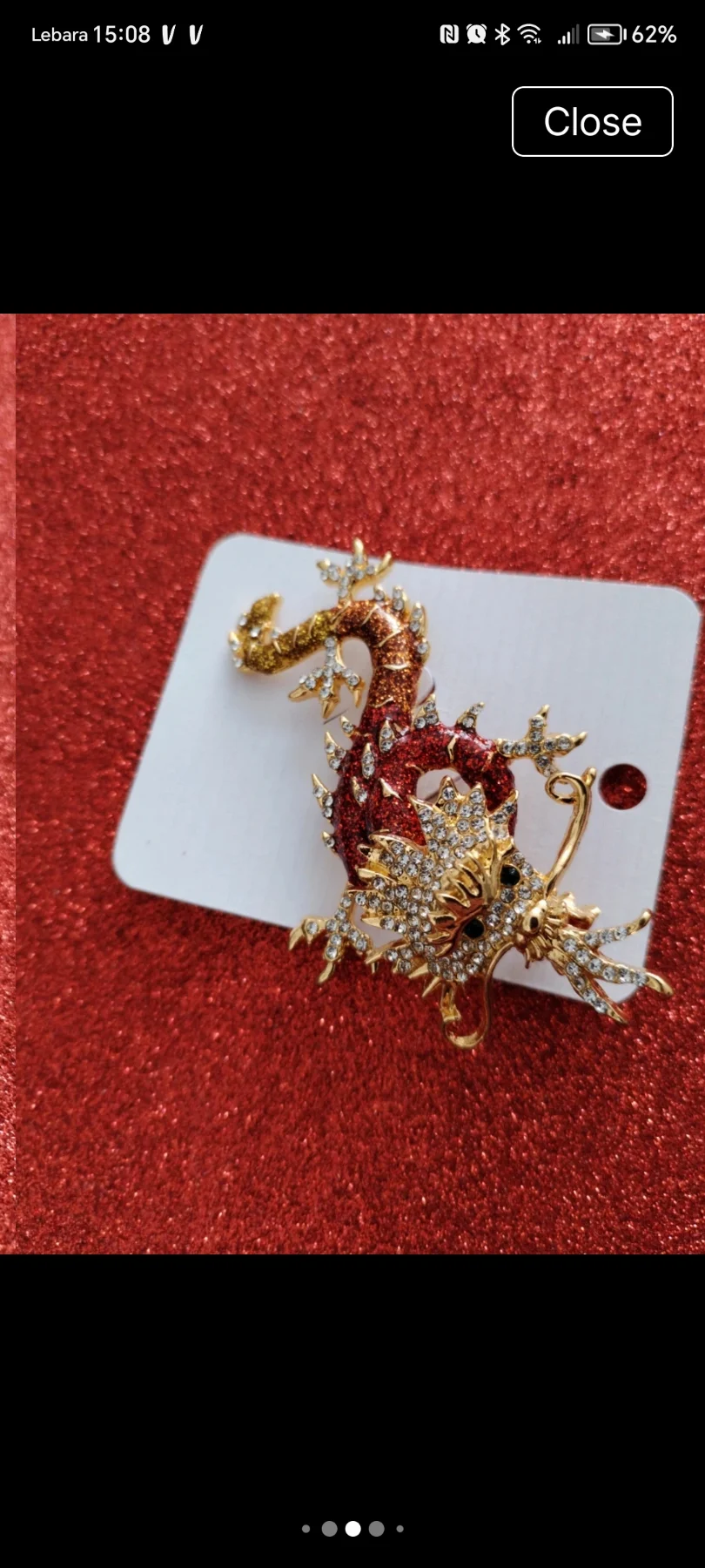 💛SALE only £4.70💥Gorgeous red and gold Austrian crystal dragon brooch sparkling green eyes💛
