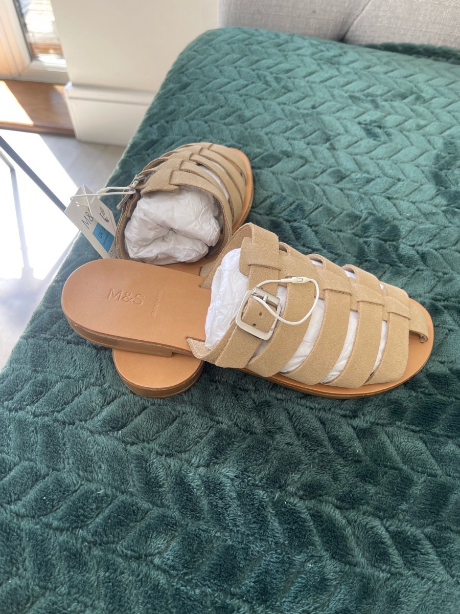 M&S Ladies Tan Leather Buckle Sandals Size 5 Brand New