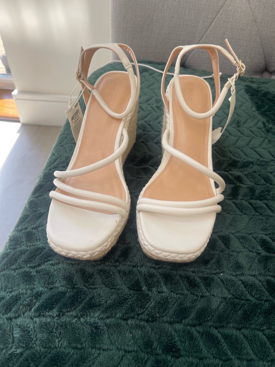 M&S Cream Ankle Strap Wedge Sandals Size 8