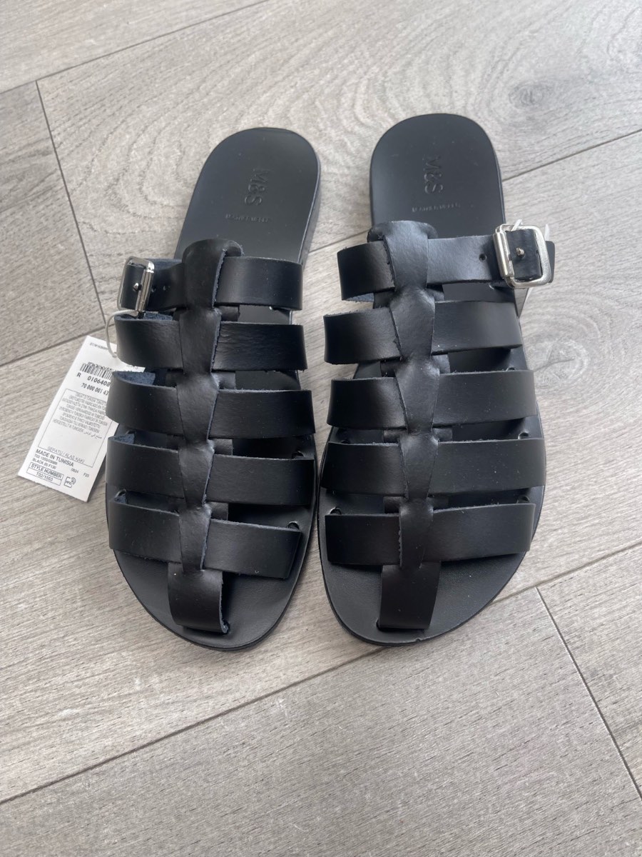 M&S Leather Black Gladiator Style Sandals Size 6