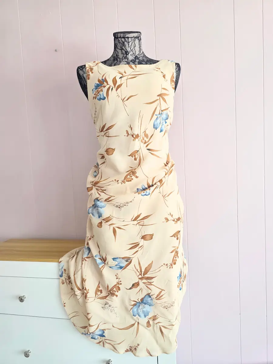 Vintage Berkertex Beige & Blue Floral Maxi Slip Dress ) 🌿