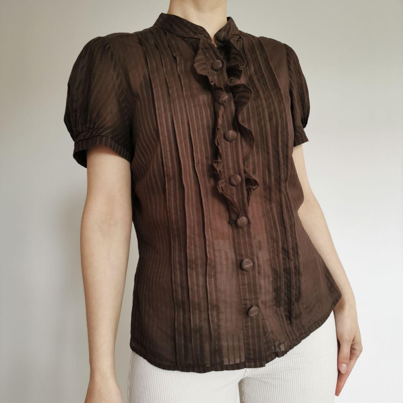 Brown Ruffle Striped Blouse