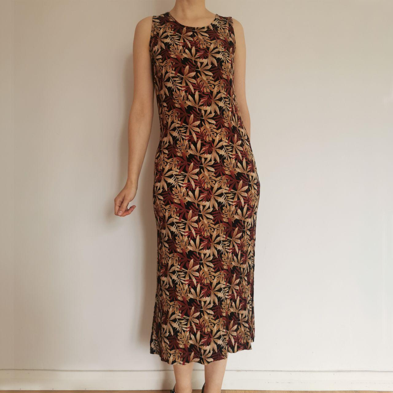 Vintage Leaf Pattern Sleeveless Midi Dress