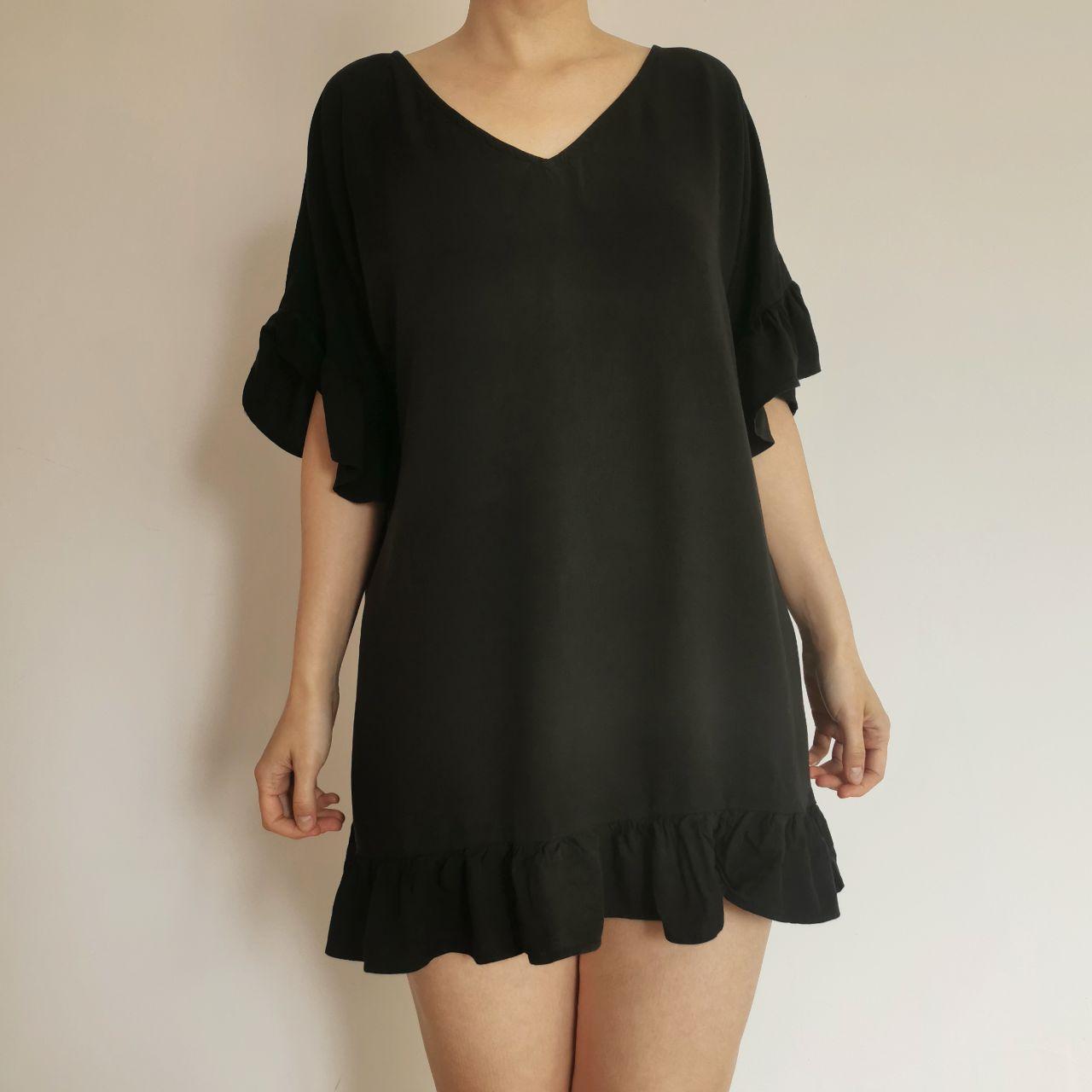 Black V-Neck Ruffle Mini Dress