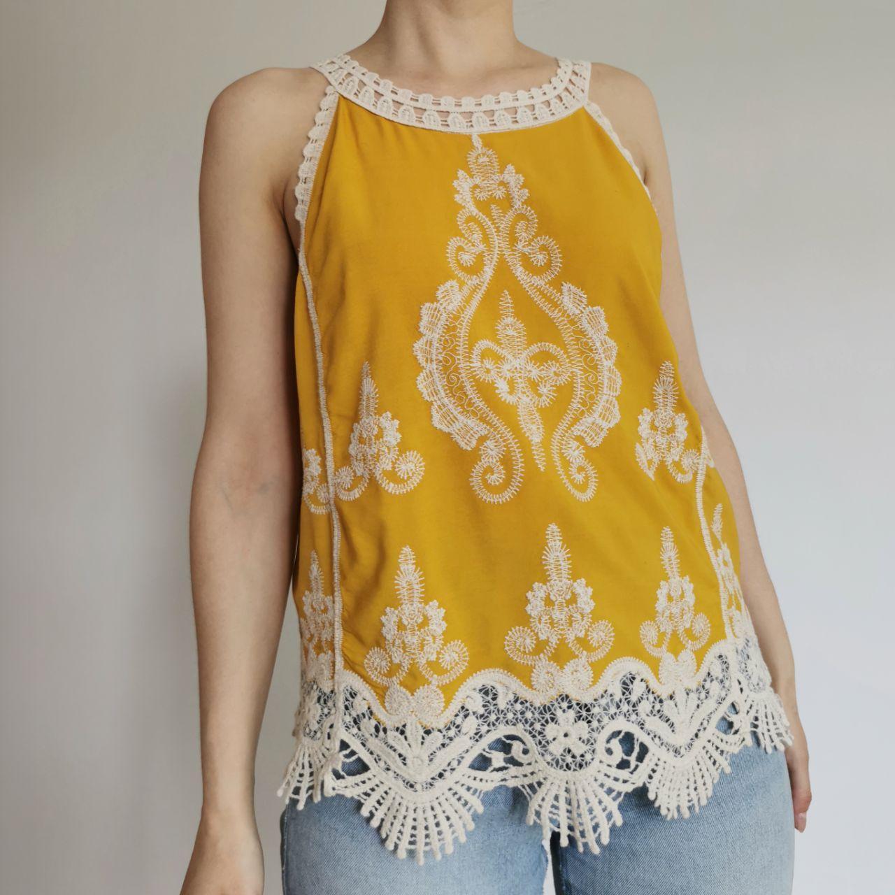 Vintage Yellow Embroidered Boho Lacey Top