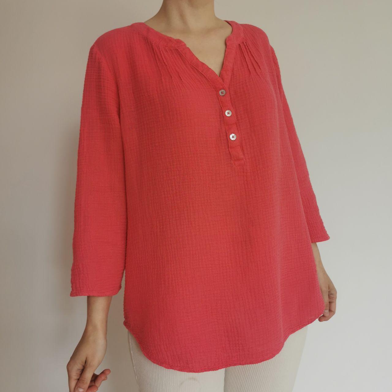 Coral Pink 3/4 Sleeve Crinkle Blouse