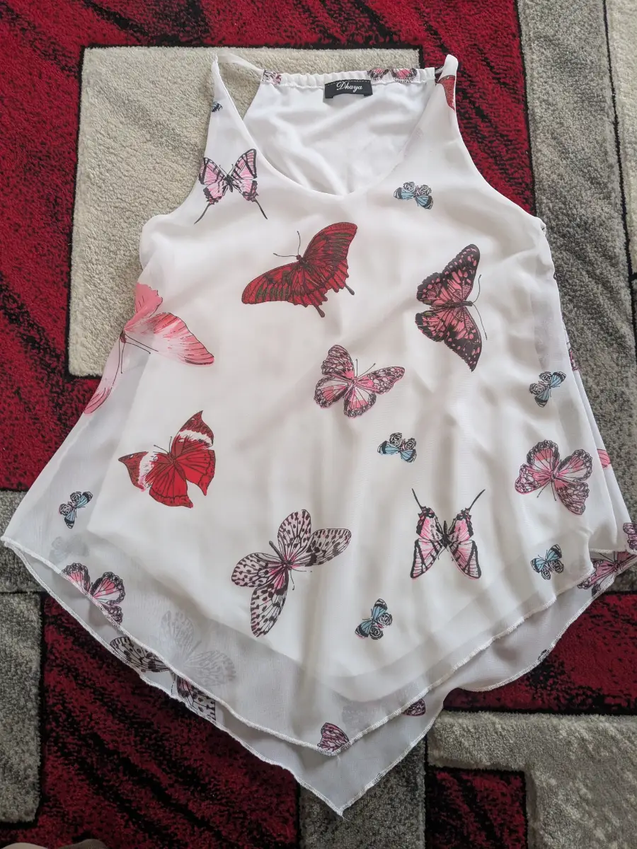 white Dhaya chiffon camisole colorful butterfly print UK 8