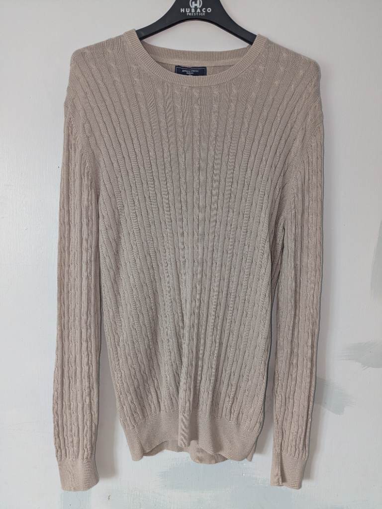 Jermyn street hawes & curtis beige cable knit design crew neck 100% cotton UK M