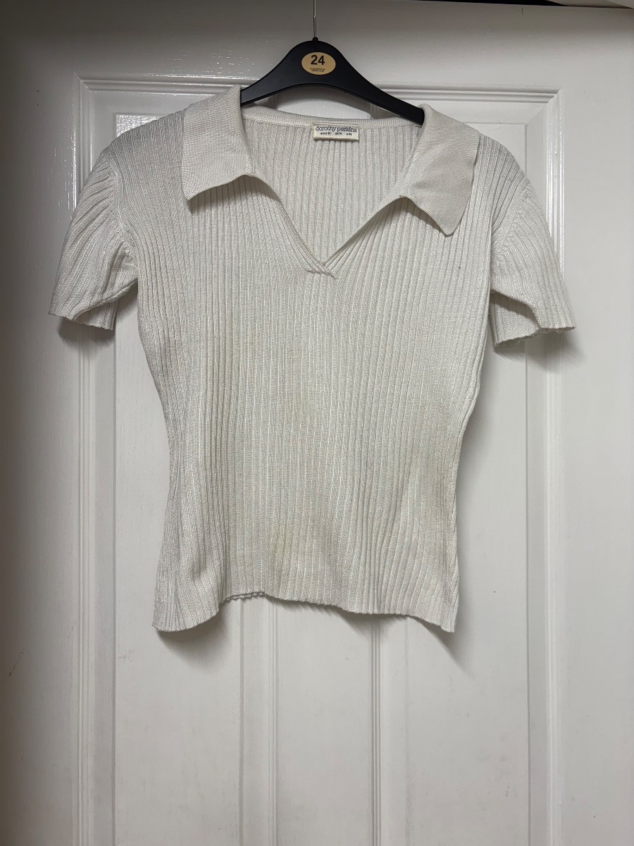 Women’s Dorothy Perkins White Short Sleeve Knit Top Size 14