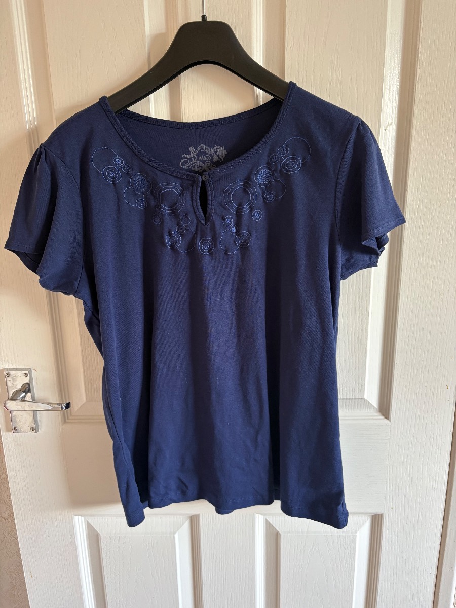 M&Co Women’s Short-Sleeve Top Size XXL Dark Blue Stretchy
