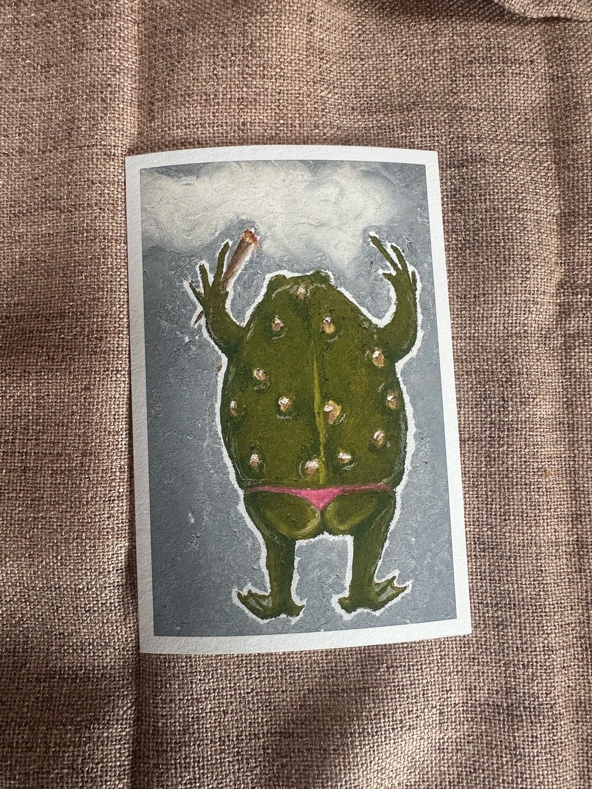 Frog toad funny oil pastel art print