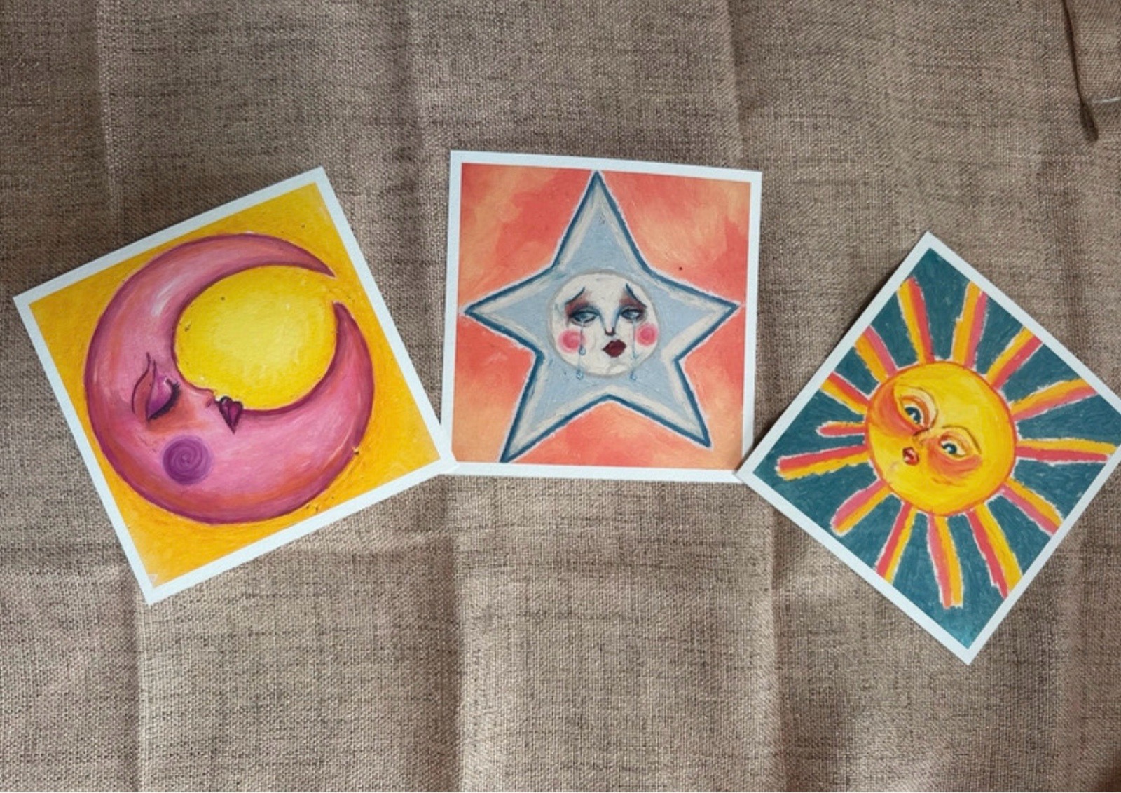 Celestial oil pastel art print set
