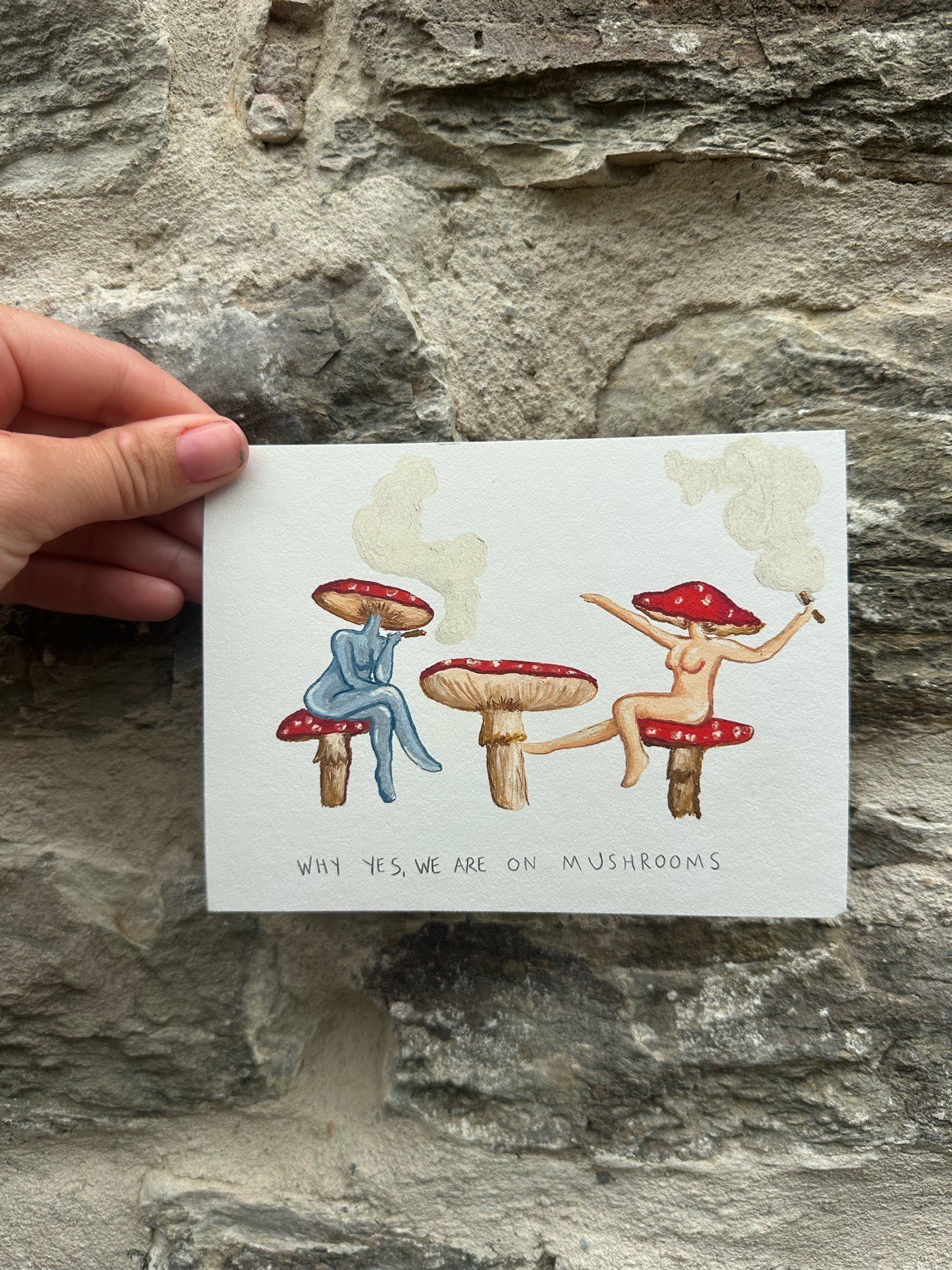 Mushroom oil pastel art print whimsy hippie
