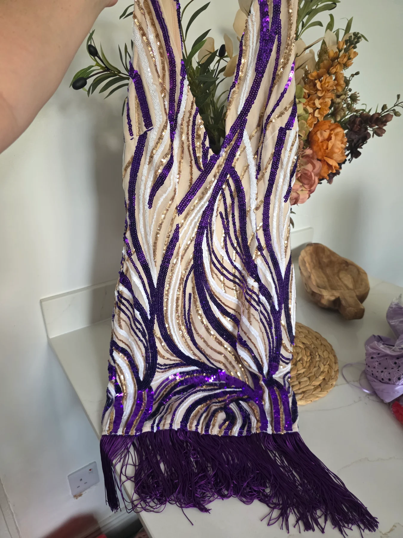 Fringed Dress with Purple & Gold Sequins