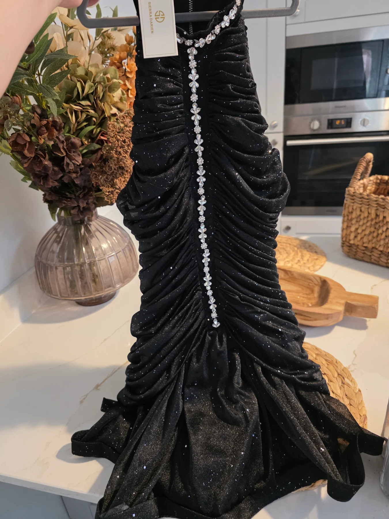 Sierra Darien Dress in Black with Embellished Neckline