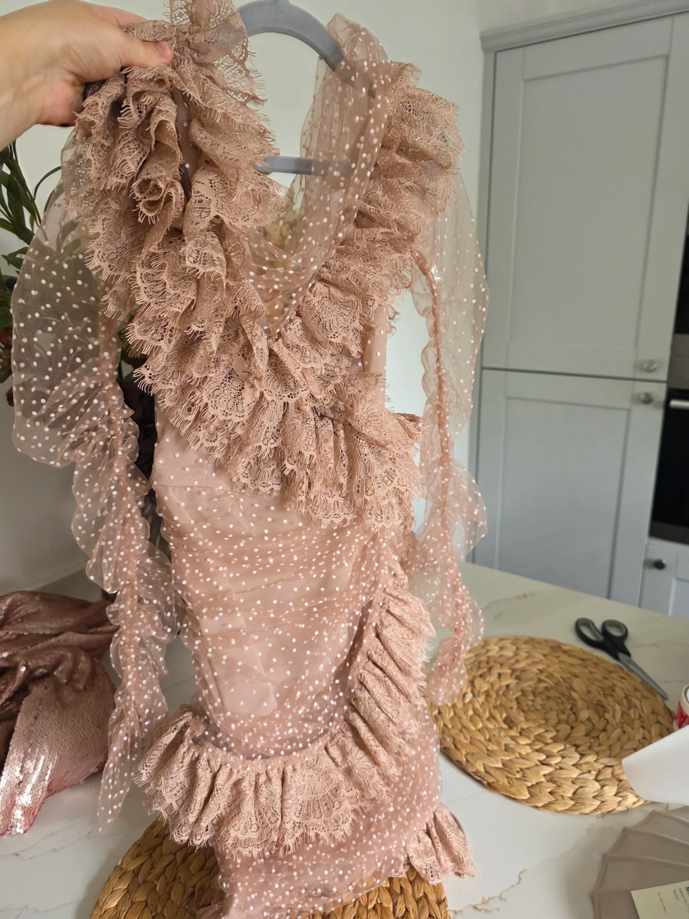 House Of CB Frill Dress with Polka Dot in Blush Shade