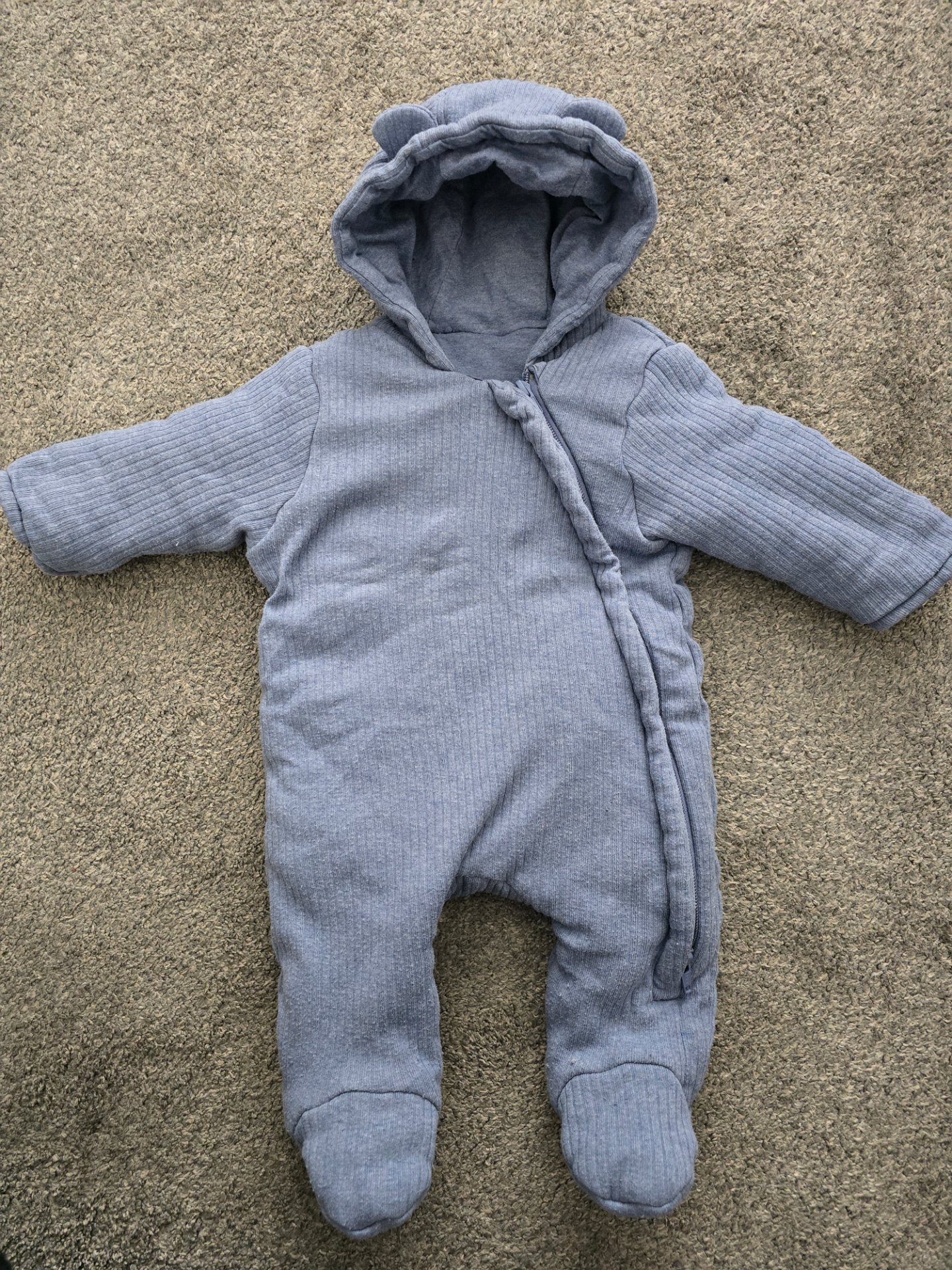 Baby boy blue ribbed pramsuit
