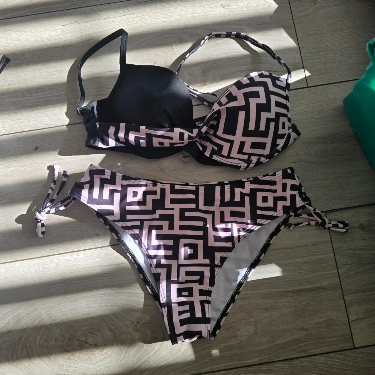 Pink and black bikini