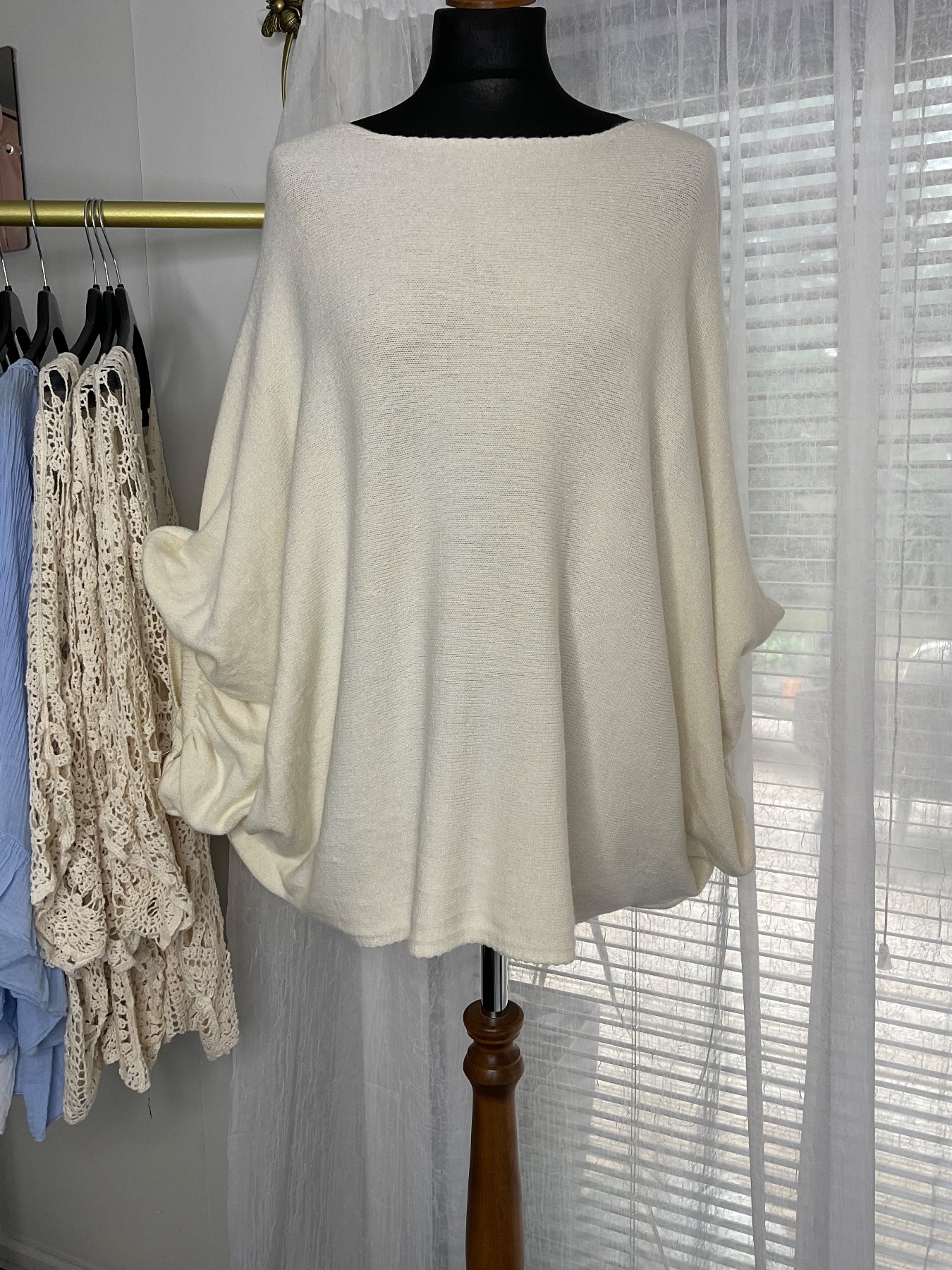 Oversized Wool Blend Batwing Jumper one size 8-20. Cream