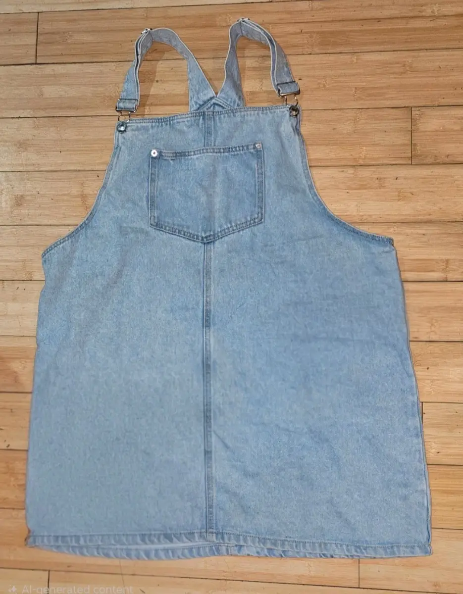 Pale blue Denim bib and Brace Dress - 18- New Look