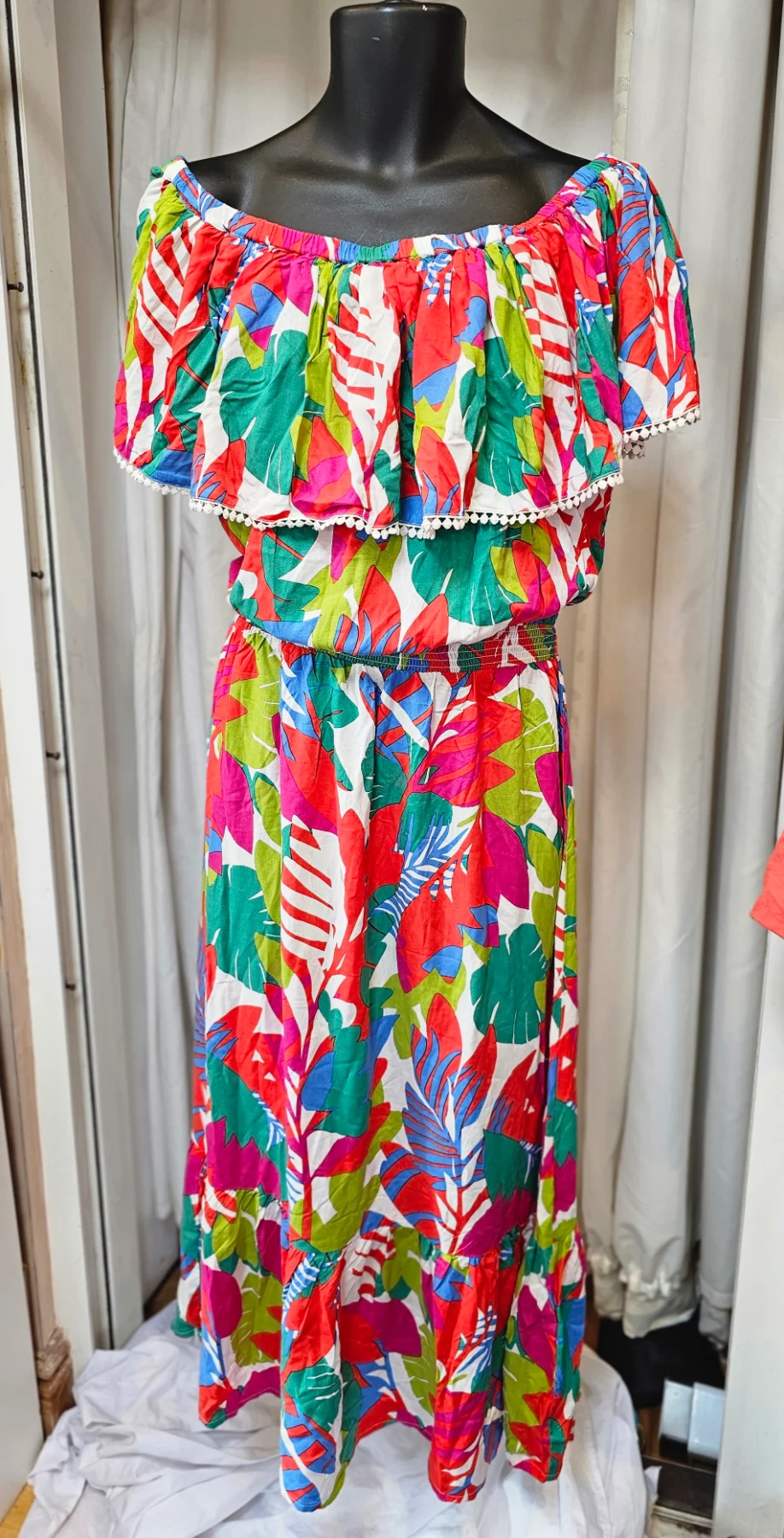 Multi fliral off the shoulder Midi Dress - 20/22- JD Williams