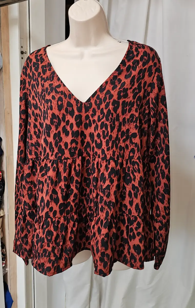 Brown/BlacK Relaxed Fit Peplum top- 14- Simply Be