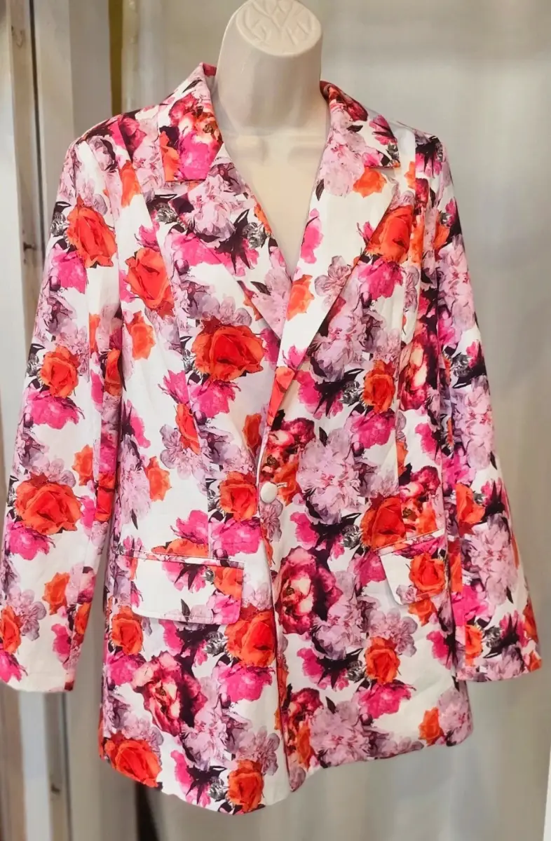 Pink/ White Floral Oversized Blazer - 10- Misguided