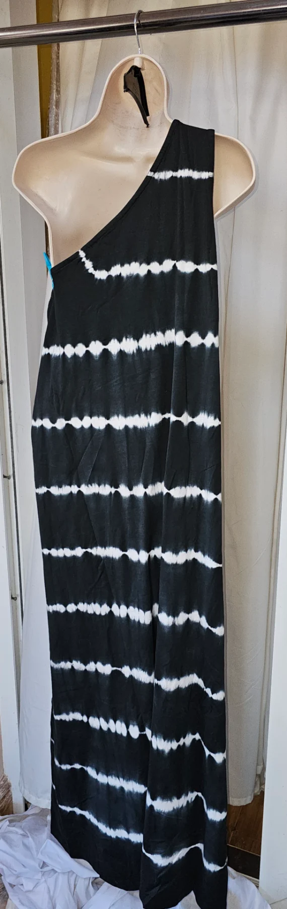 Black/ White one shoulder Tyedye Maxi Dress -26- Simply zbe