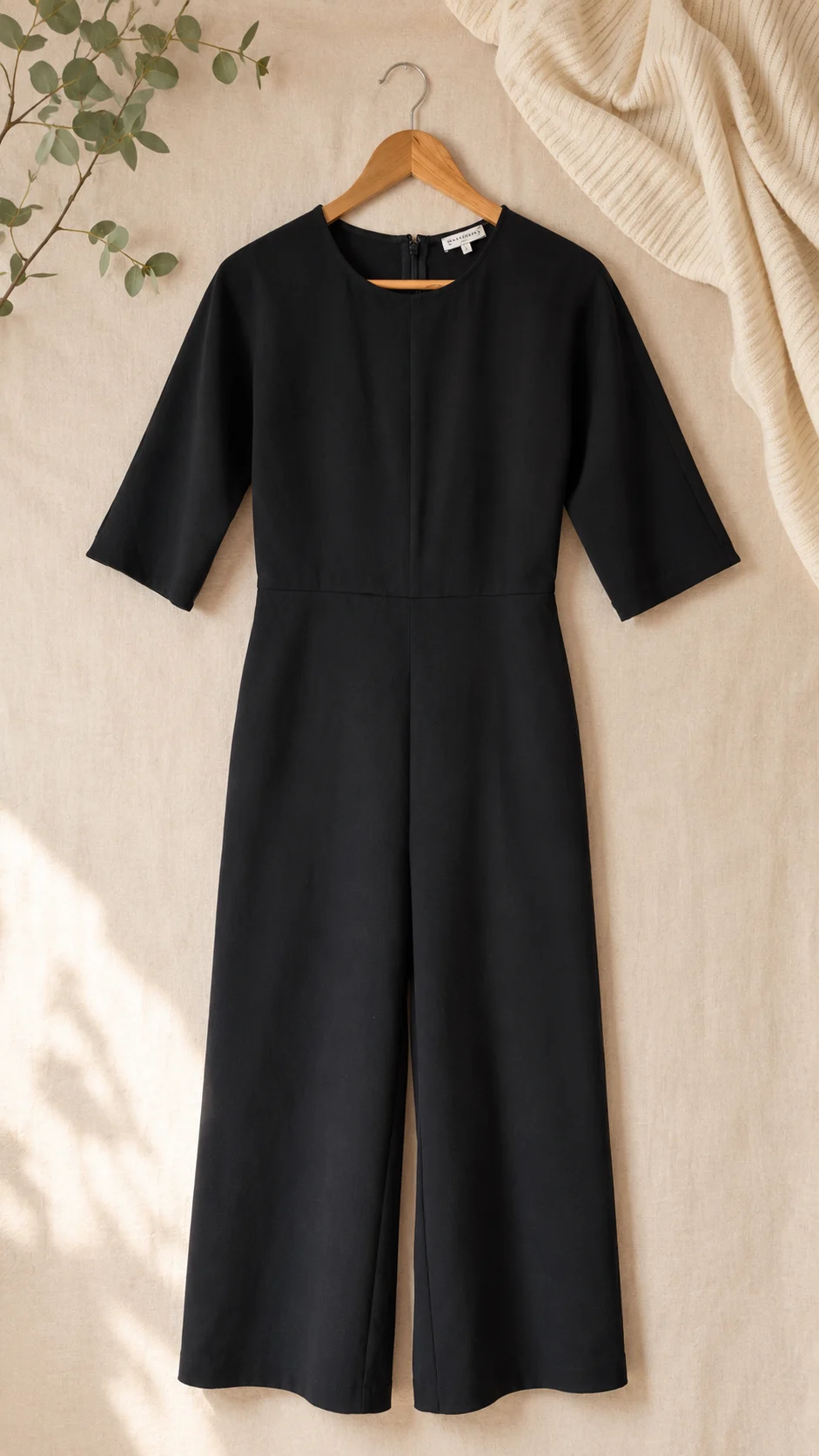 Warehouse Black Wide Leg Jumpsuit UK 8 3/4 Sleeve Tailored Smart