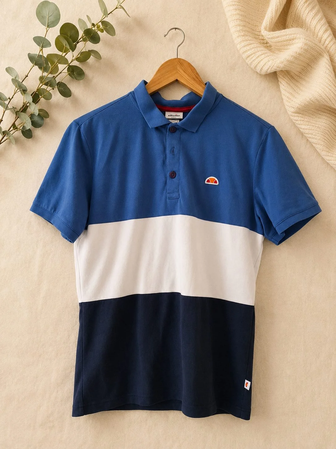 Ellesse Italia Men’s Colour Block Polo Shirt Blue White Navy Size M B46