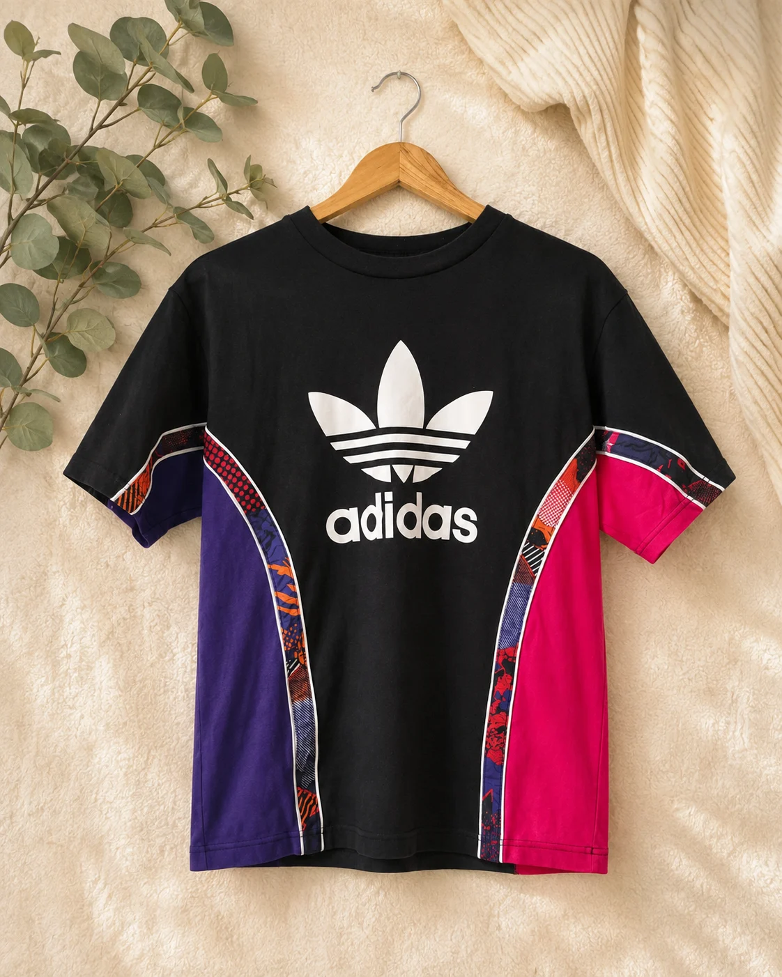 Adidas Originals Trefoil Colour Block T-Shirt Black Pink Purple Size S 0005