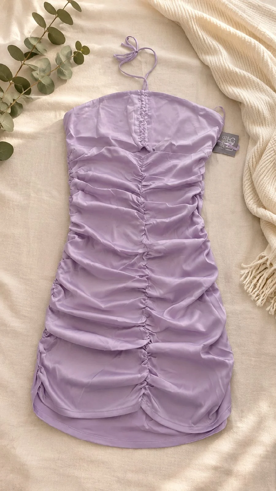 Parallel Lines Lilac Satin Ruched Halter Neck Mini Dress Size 14 BNWT B34